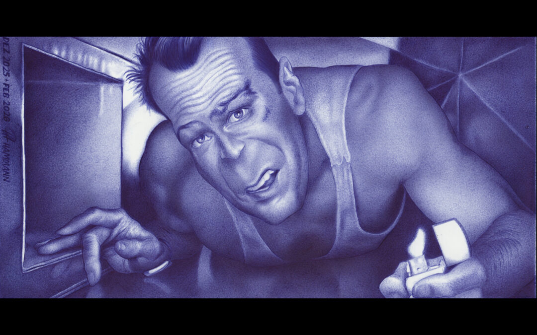 Kugelschreiber-Zeichnung Portrait Bruce Willis als John McClane in "Die Hard" | Ballpoint pen drawing portrait of Bruce Willis als John McClane in "Die Hard"