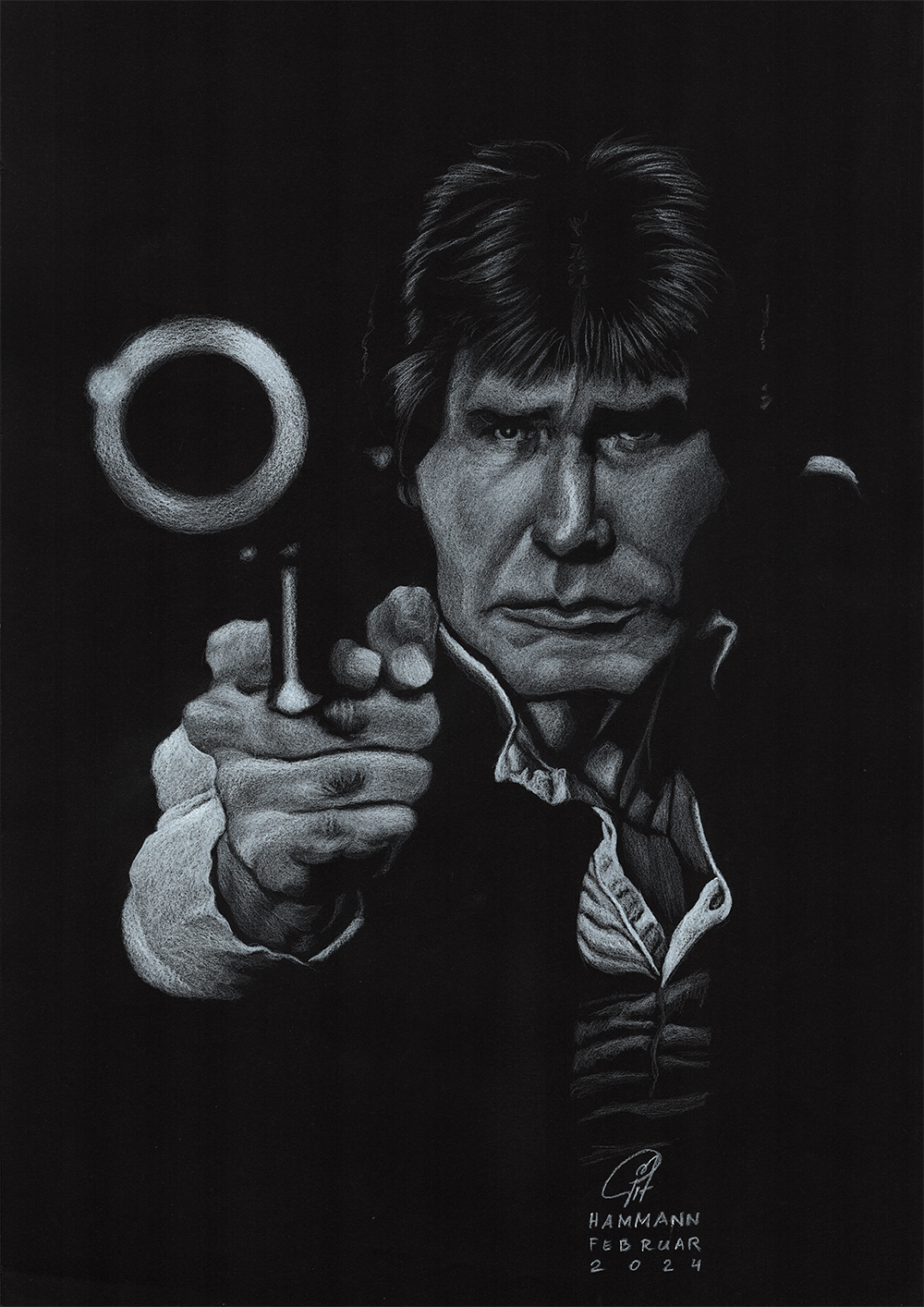 Kugelschreiber-Zeichnung von Harrison Ford als Han Solo/ballpen drawing of Harrison Ford as Han Solo