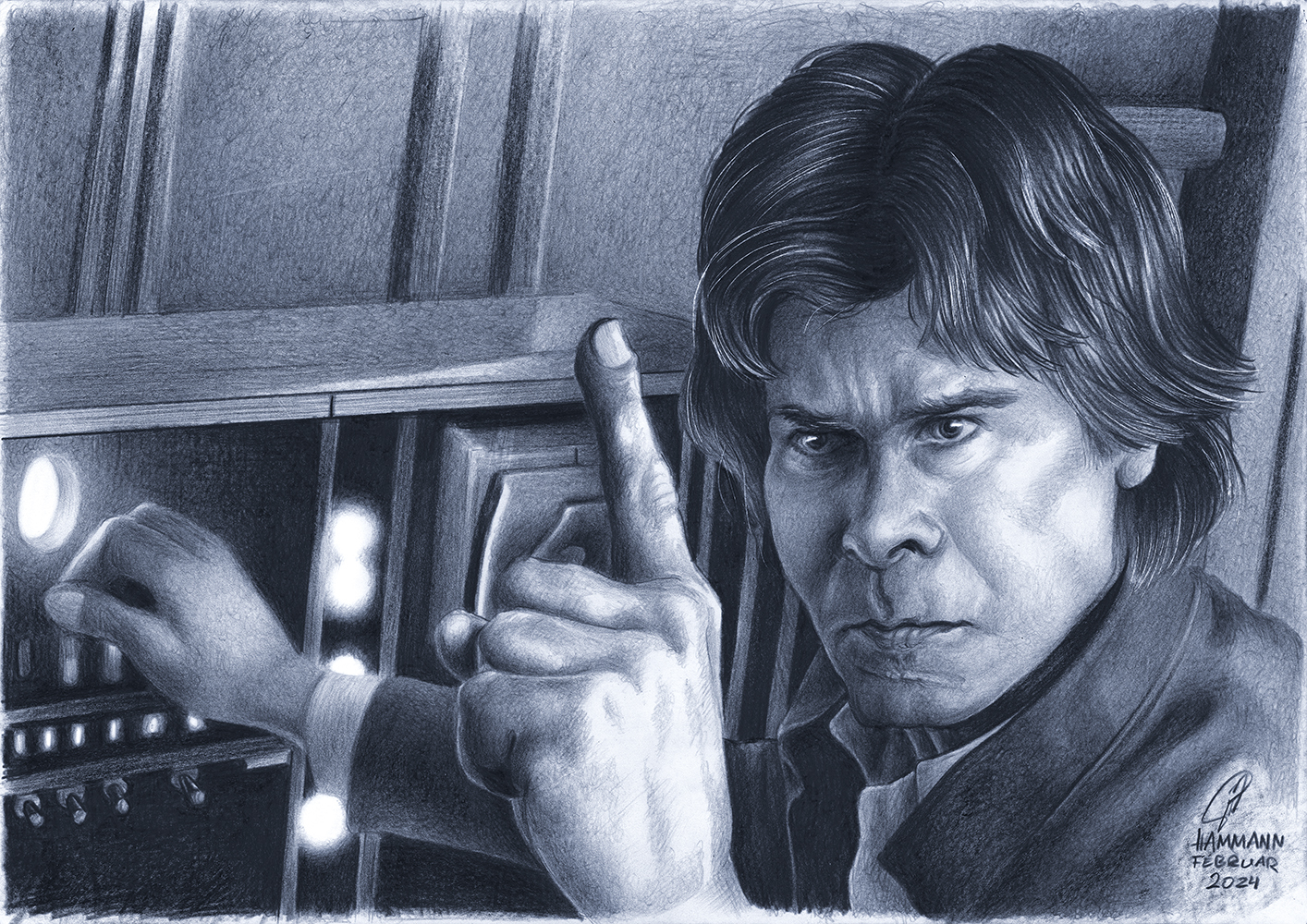 noch eine Buntstift-Zeichnung von Harrison Ford als Han Solo/another colored pencil drawing of Harrison Ford as Han Solo